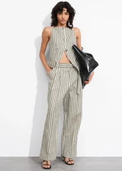 New & Other Stories Striped Tailored Trousers Beige/Black Stripes