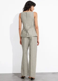 New & Other Stories Striped Tailored Trousers Beige/Black Stripes