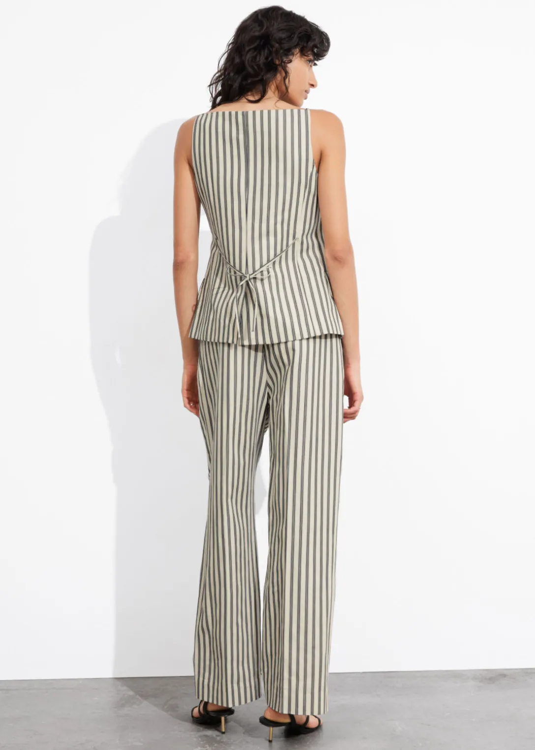 New & Other Stories Striped Tailored Trousers Beige/Black Stripes