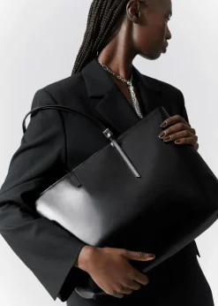 Hot & Other Stories Structured Leather Tote Black