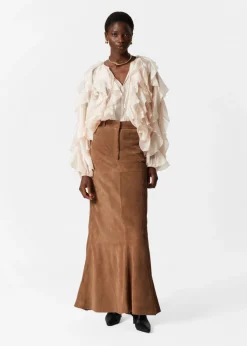 Online & Other Stories Suede Midi Skirt Brown