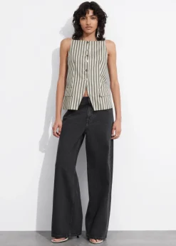 Cheap & Other Stories Tailored Strappy Vest Beige Stripes