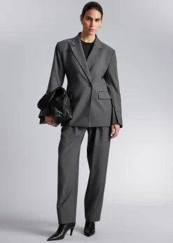 Flash Sale & Other Stories Tailored Wide-Shoulder Blazer Grey