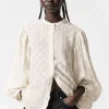 Clearance & Other Stories Textured Voluminous Sleeve Blouse White
