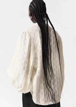 Clearance & Other Stories Textured Voluminous Sleeve Blouse White