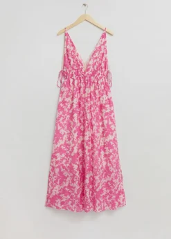 Shop & Other Stories Tie-Detailed V-Cut Dress Pink/White Patterned