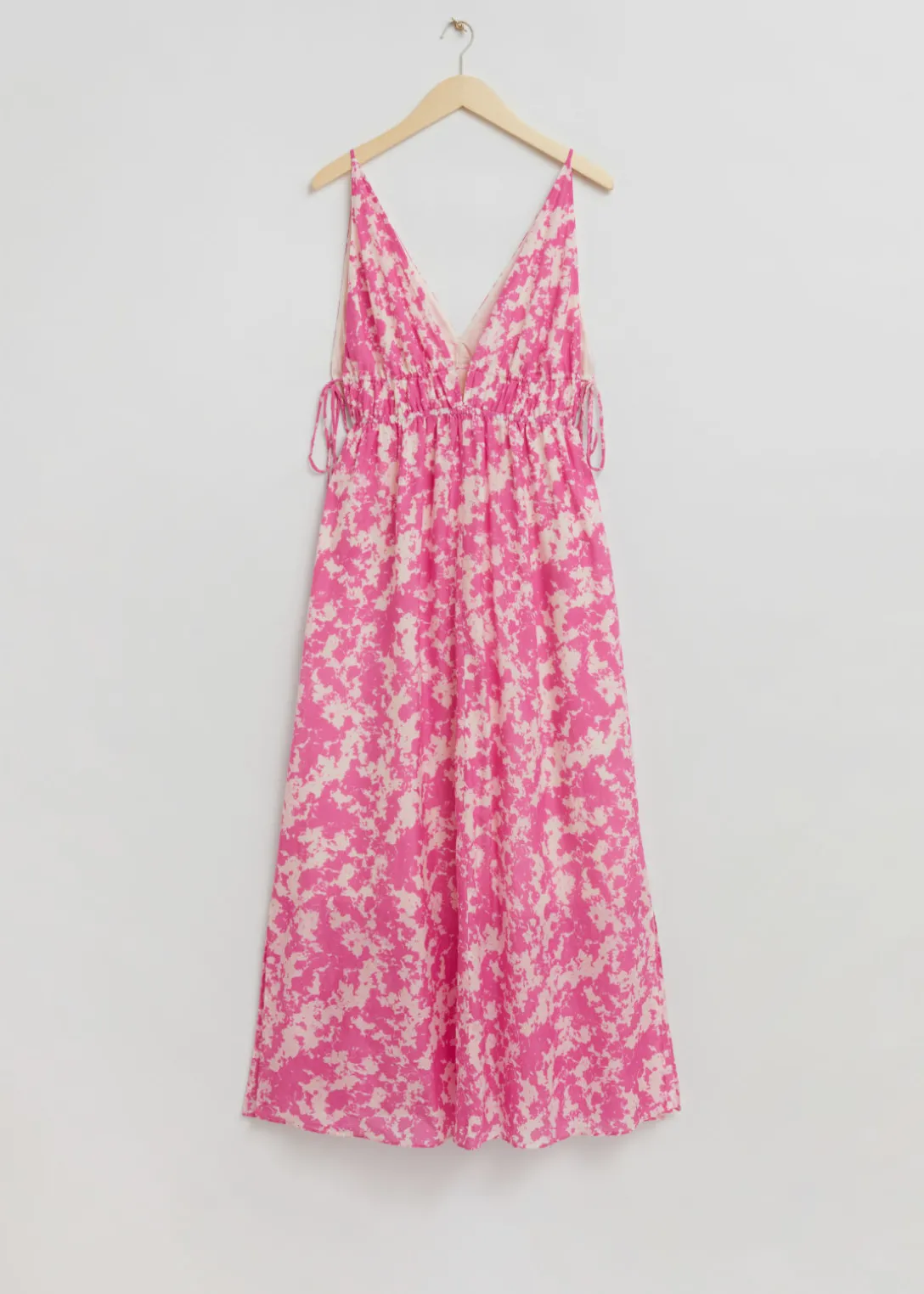 Shop & Other Stories Tie-Detailed V-Cut Dress Pink/White Patterned