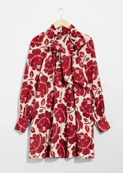 Online & Other Stories Tie-Neck Mini Dress Red Florals