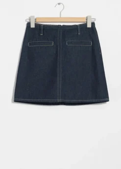 Outlet & Other Stories Topstitched Denim Mini Skirt Dark Blue
