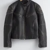 Discount & Other Stories Topstitched Leather Jacket Black