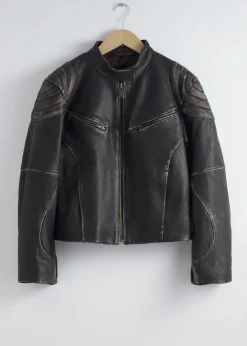 Discount & Other Stories Topstitched Leather Jacket Black