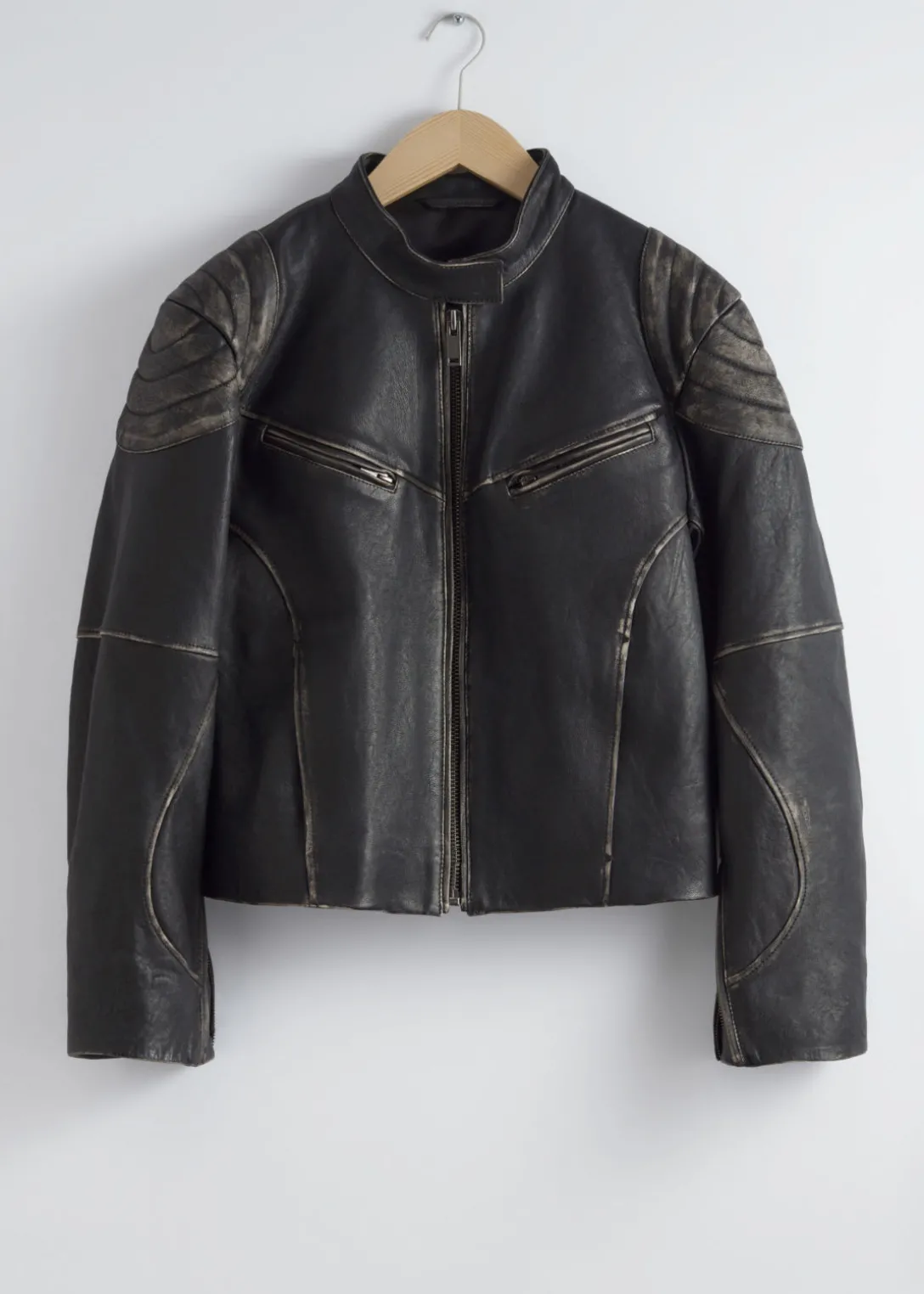 Discount & Other Stories Topstitched Leather Jacket Black