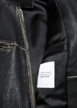 Discount & Other Stories Topstitched Leather Jacket Black