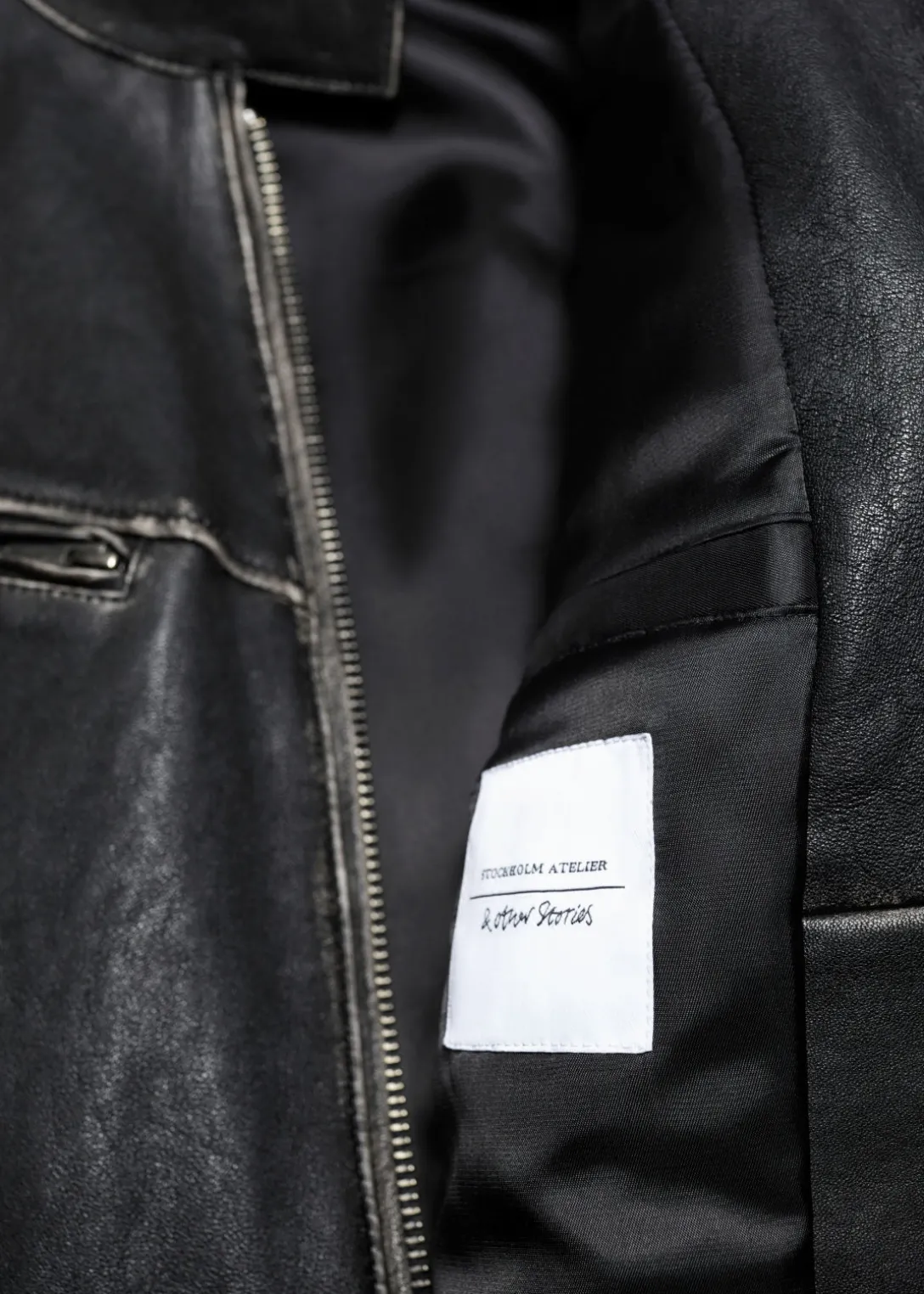 Discount & Other Stories Topstitched Leather Jacket Black