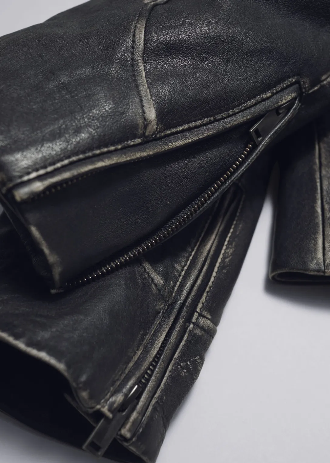 Discount & Other Stories Topstitched Leather Jacket Black