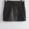 Discount & Other Stories Topstitched Leather Mini Skirt Black