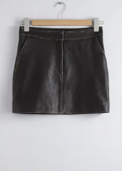 Discount & Other Stories Topstitched Leather Mini Skirt Black