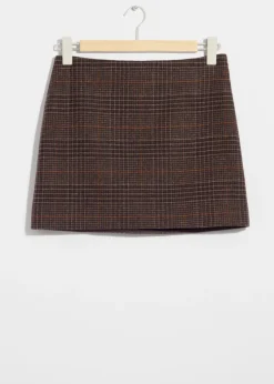 Clearance & Other Stories Tweed Wool-Blend Mini Skirt Brown Checks