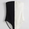 Outlet & Other Stories Two-Tone Bandeau Swimsuit Black/White
