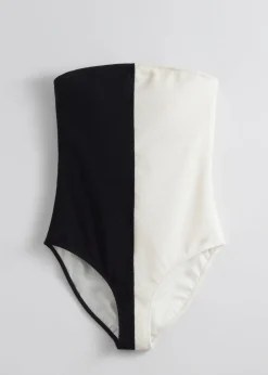 Outlet & Other Stories Two-Tone Bandeau Swimsuit Black/White