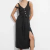 Cheap & Other Stories V-Neck Cupro Midi Dress Black