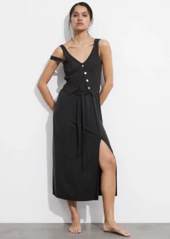 Cheap & Other Stories V-Neck Cupro Midi Dress Black
