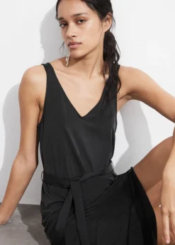Cheap & Other Stories V-Neck Cupro Midi Dress Black