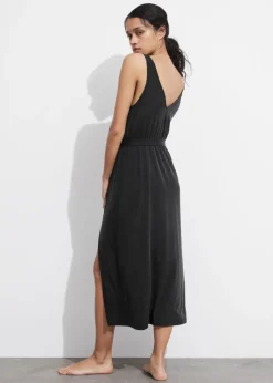 Cheap & Other Stories V-Neck Cupro Midi Dress Black