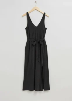 Cheap & Other Stories V-Neck Cupro Midi Dress Black