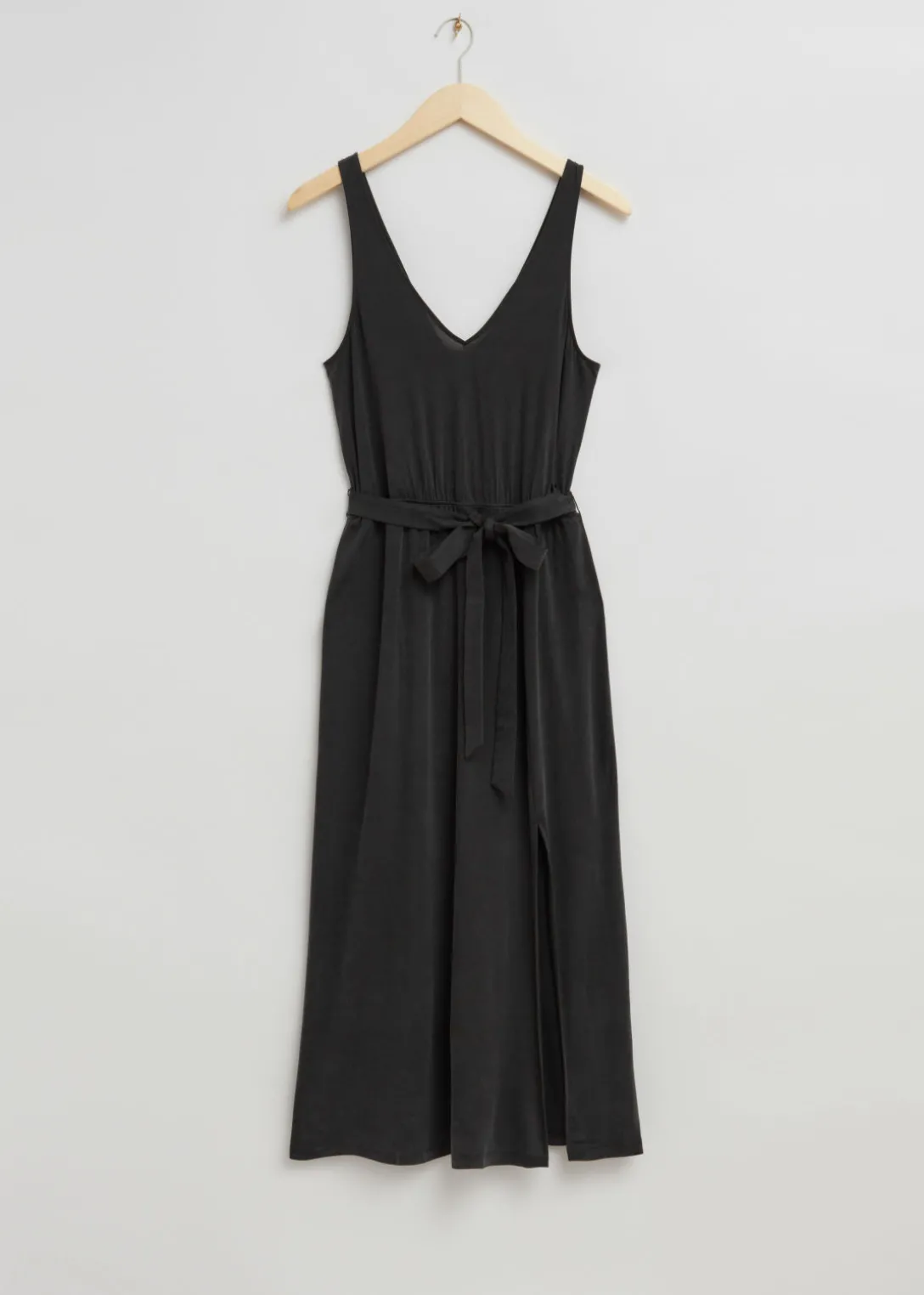 Cheap & Other Stories V-Neck Cupro Midi Dress Black