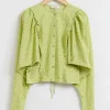 Best & Other Stories Voluminous Sleeve Frilled Blouse Green All Over Print