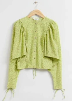 Best & Other Stories Voluminous Sleeve Frilled Blouse Green All Over Print