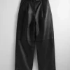 Outlet & Other Stories Wide Leather Trousers Black