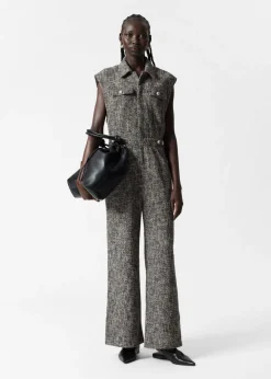 Cheap & Other Stories Wide Sleeveless Tweed Jumpsuit Black Tweed