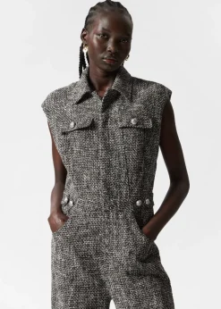 Cheap & Other Stories Wide Sleeveless Tweed Jumpsuit Black Tweed