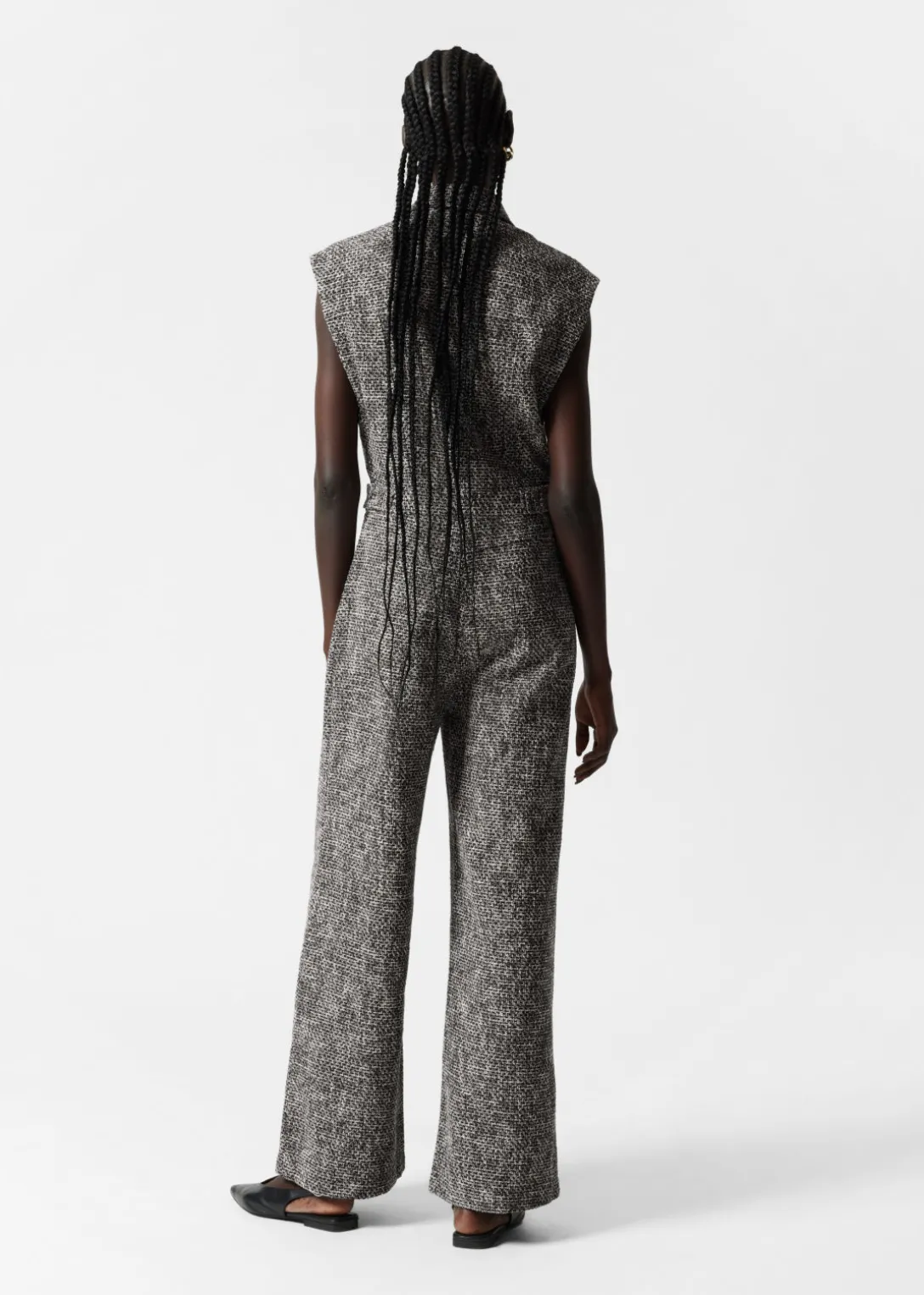 Cheap & Other Stories Wide Sleeveless Tweed Jumpsuit Black Tweed