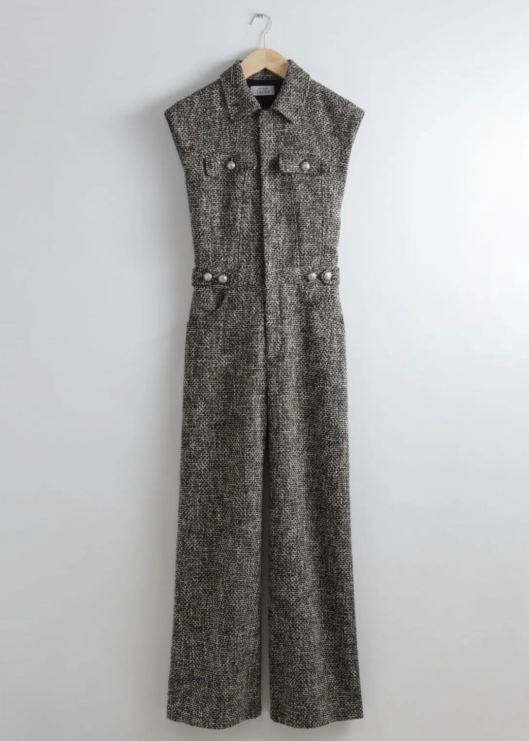 Cheap & Other Stories Wide Sleeveless Tweed Jumpsuit Black Tweed