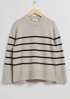 Store & Other Stories Wool Knit Sweater Beige/Navy Melange Stripe