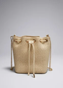 Cheap & Other Stories Woven Paper- Bucket Bag Straw