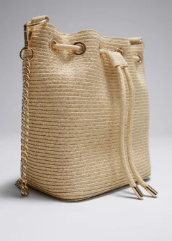 Cheap & Other Stories Woven Paper- Bucket Bag Straw