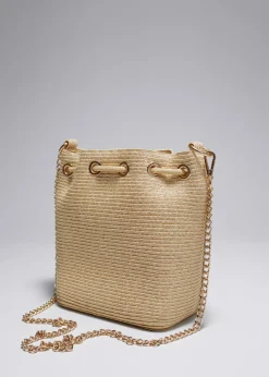 Cheap & Other Stories Woven Paper- Bucket Bag Straw