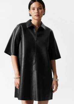 Fashion & Other Stories Zip-Detailed Leather Mini Dress Black